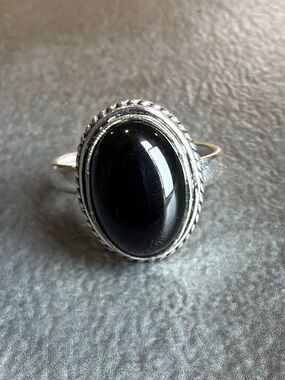 Silver 925 Ring Women Jewelry Size 9 Black Onyx Classic Statement Vintage Style